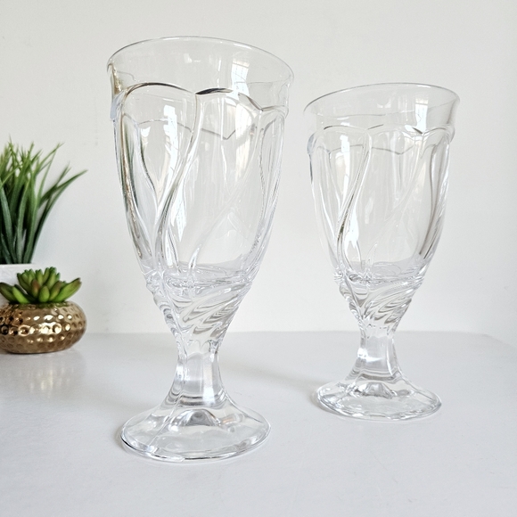 Vintage Set of 2 Noritake Sweet Swirl Clear Water Goblets Iced Tea Glasses - Picture 2 of 10
